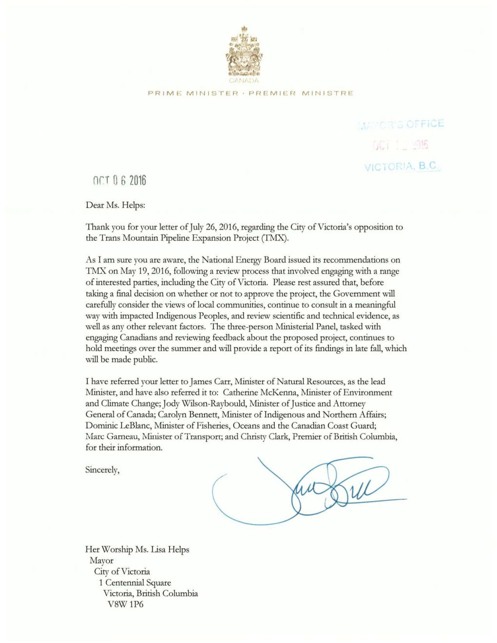 Letter from Prime Minister Justin Trudeau