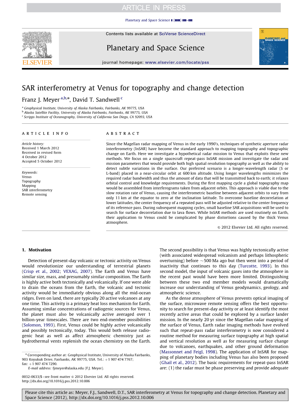 SAR Interferometry at Venus for Topography and Change Detection