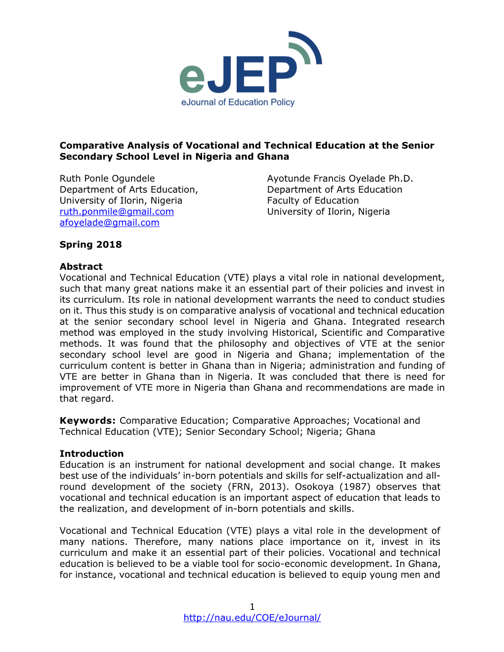 Comparative Analysis of Vocational and Technical Education at the Senior Secondary School Level in Nigeria and Ghana