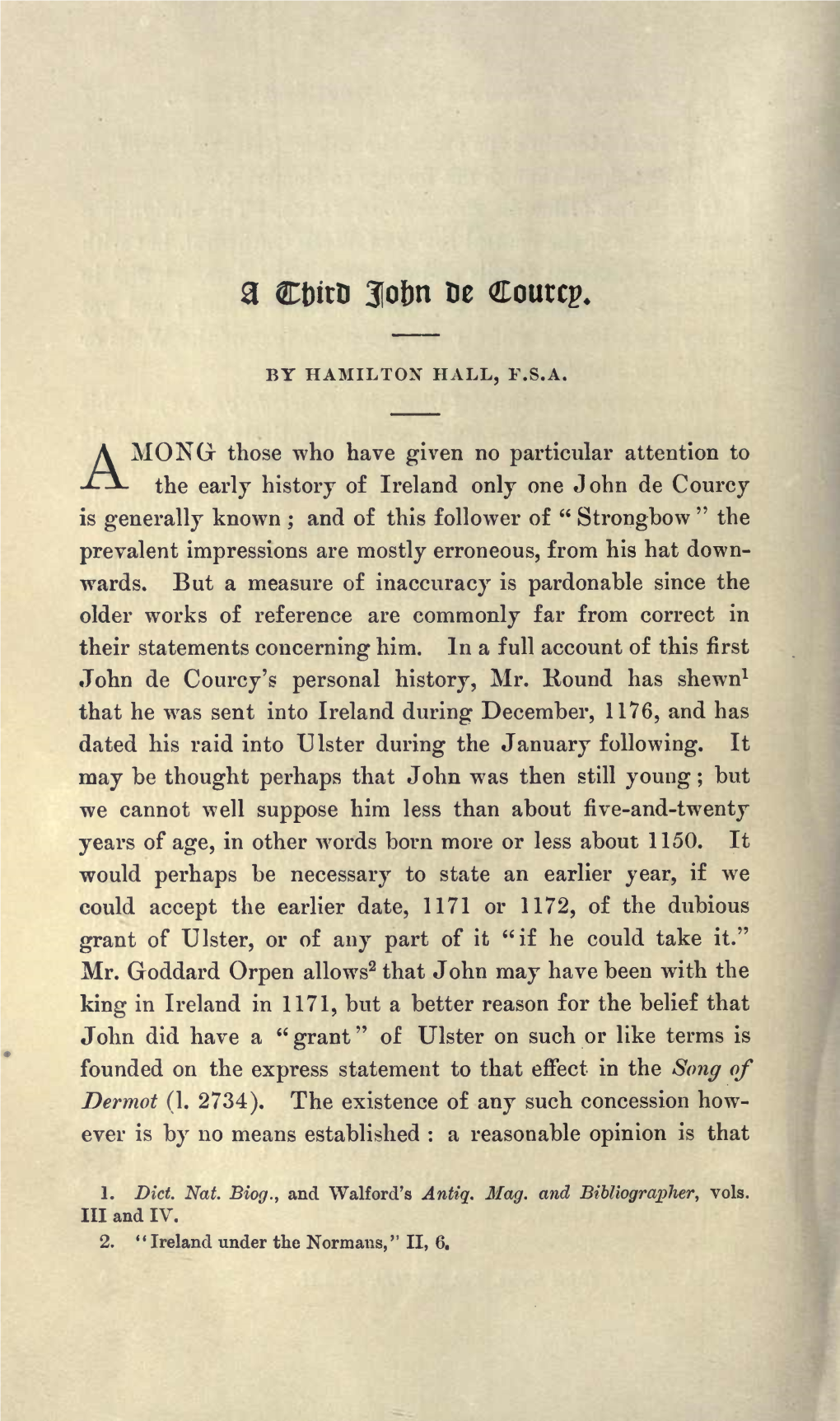 Hall, H, a Third John De Courcy, Part II, Volume 58