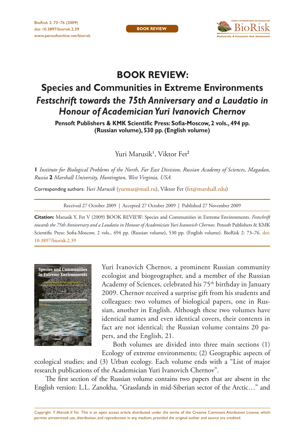 Species and Communities in Extreme Environments Festschrift