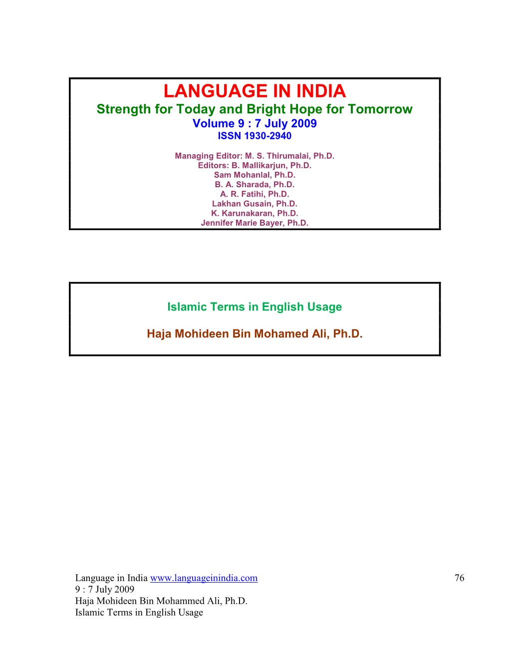 Islamic Terms in English Usage