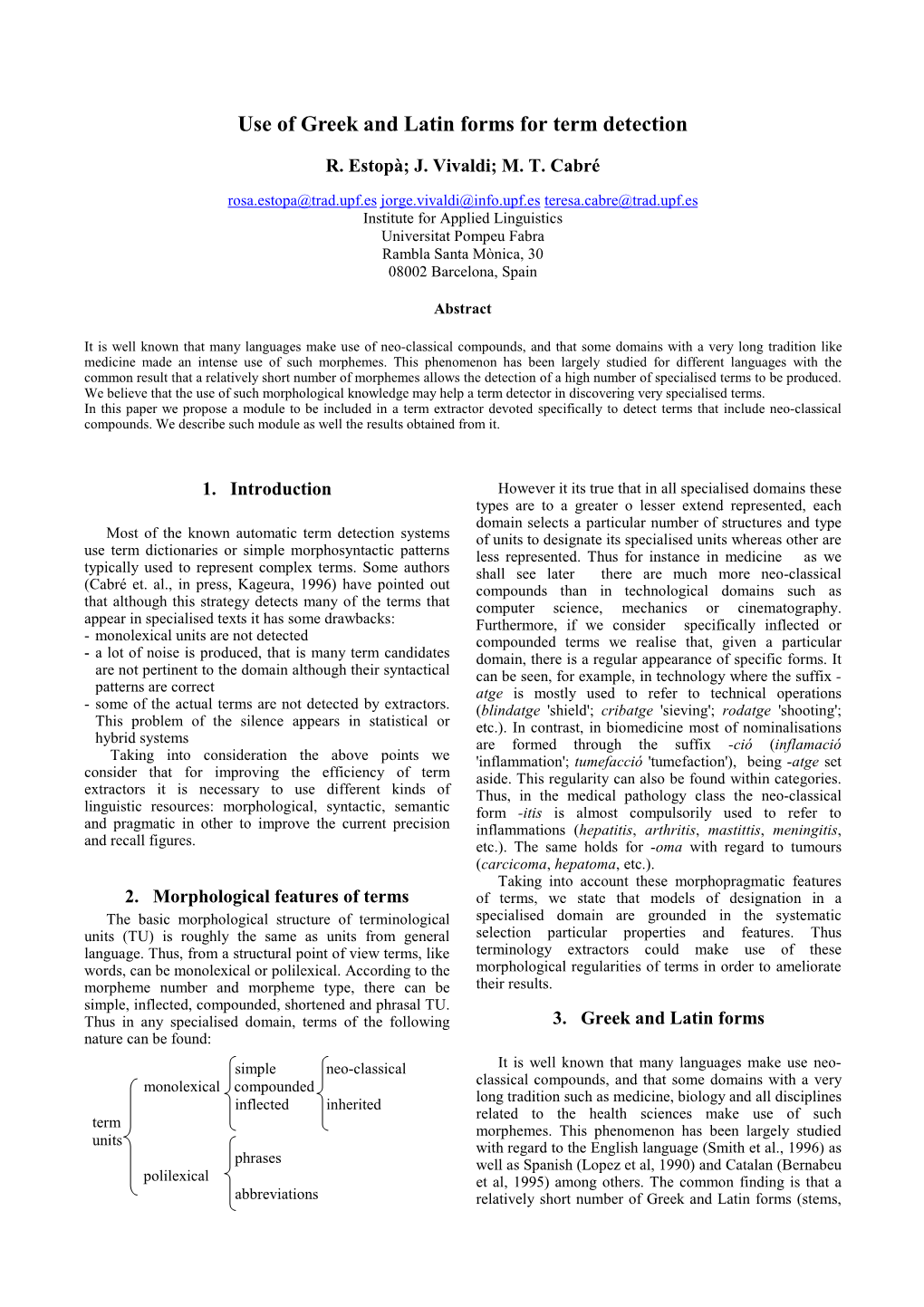 Use of Greek and Latin Forms for Term Detection