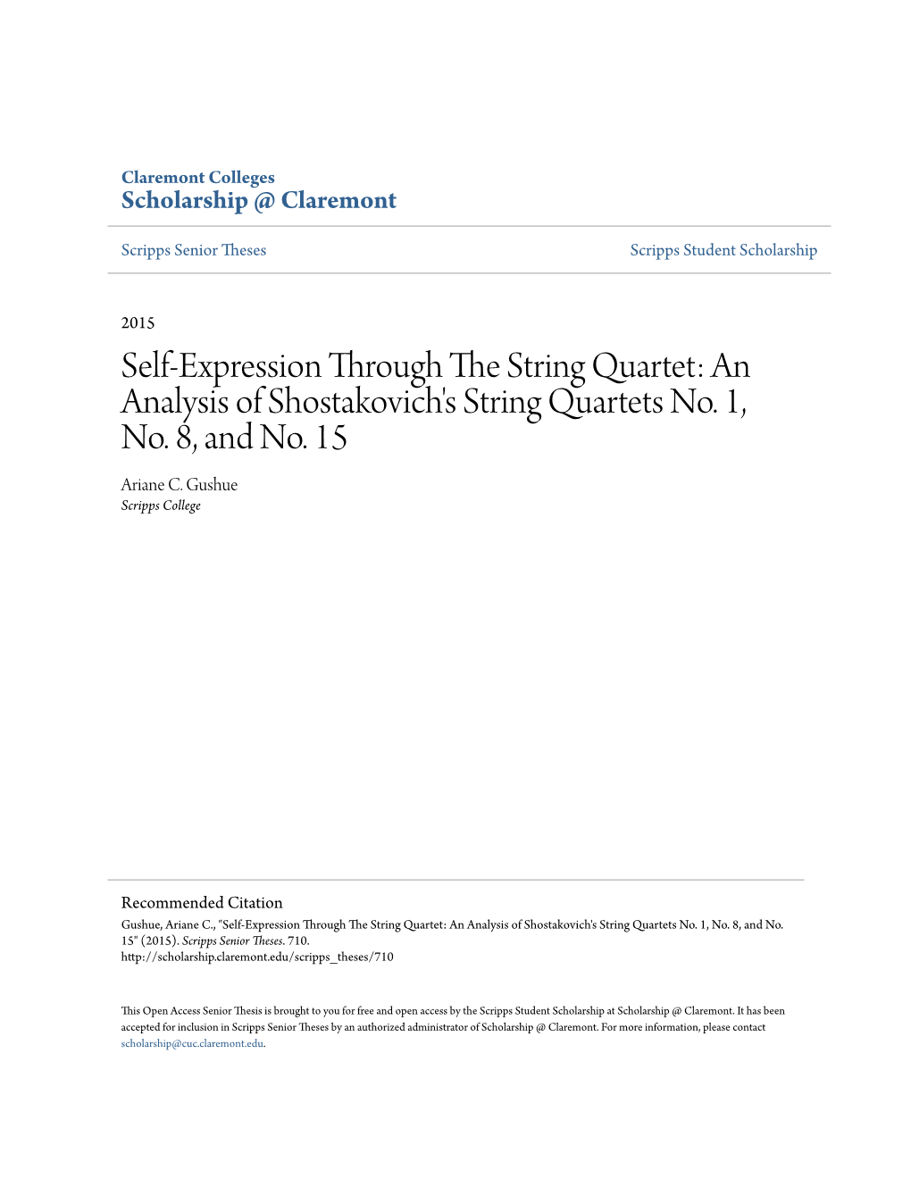 An Analysis of Shostakovich's String Quartets No. 1, No. 8, and No