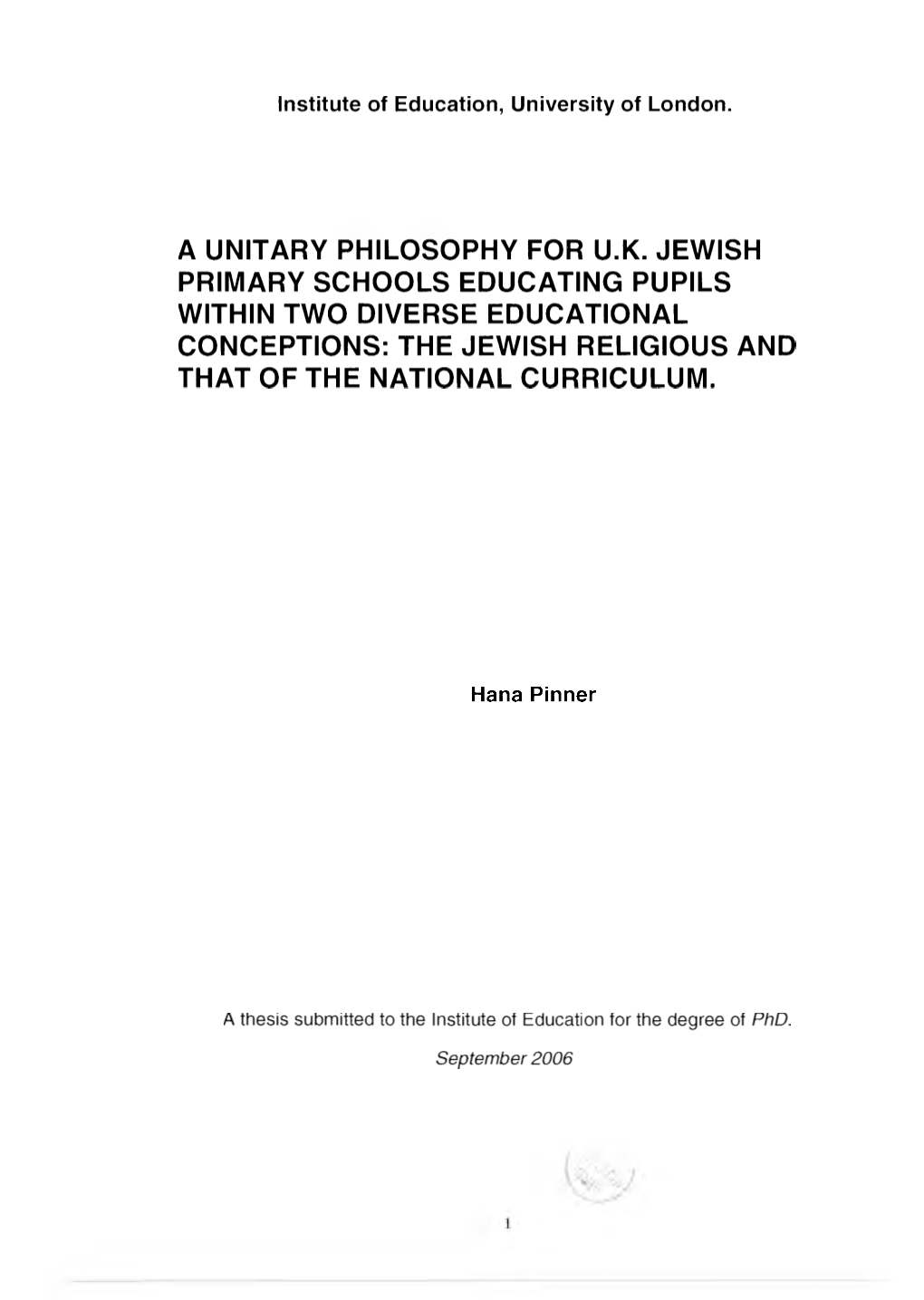 The Jewish Religious and That of the National Curriculum