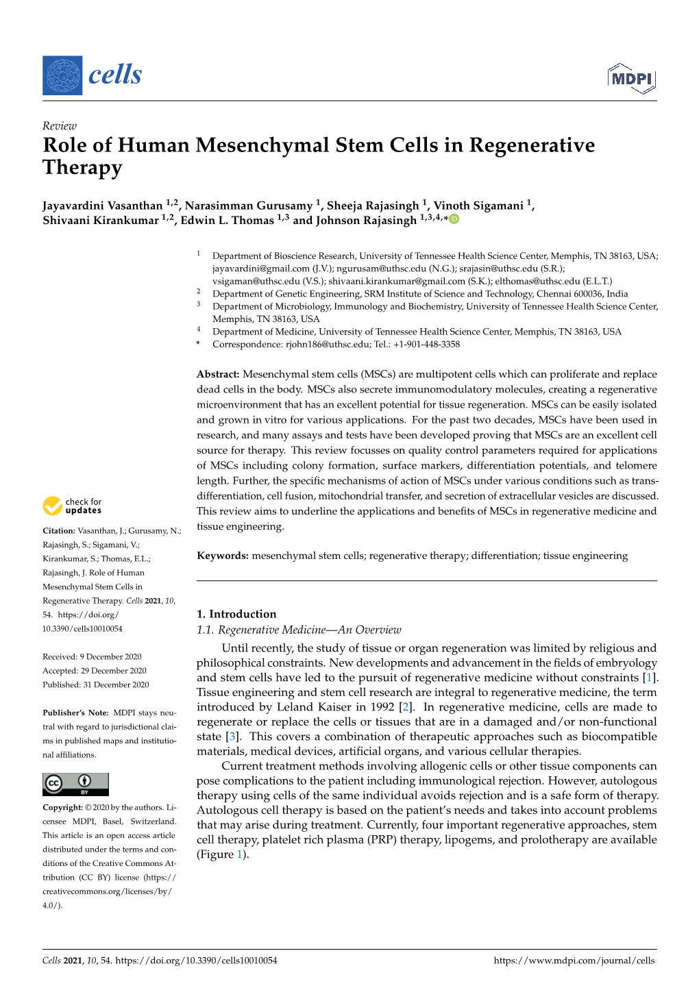 Role of Human Mesenchymal Stem Cells in Regenerative Therapy