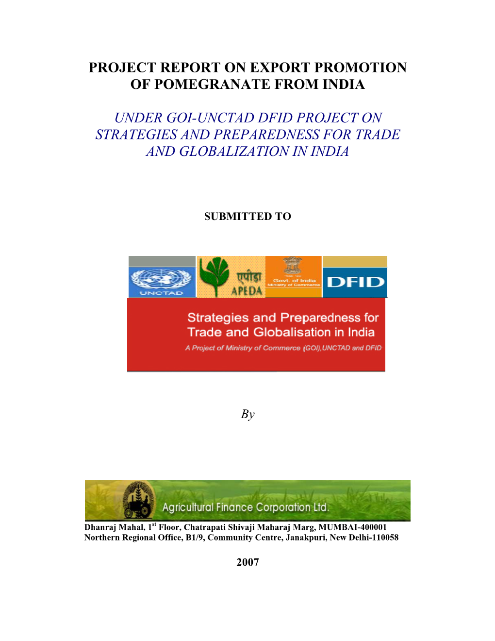 Project Report on Export Promotion of Pomegranate from India