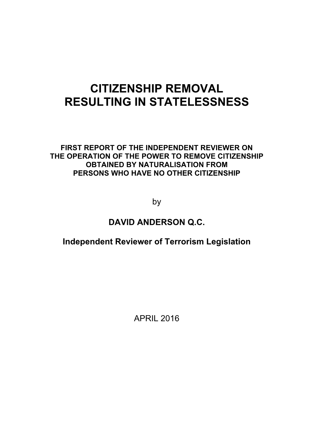 Citizenship Removal Resulting in Statelessness