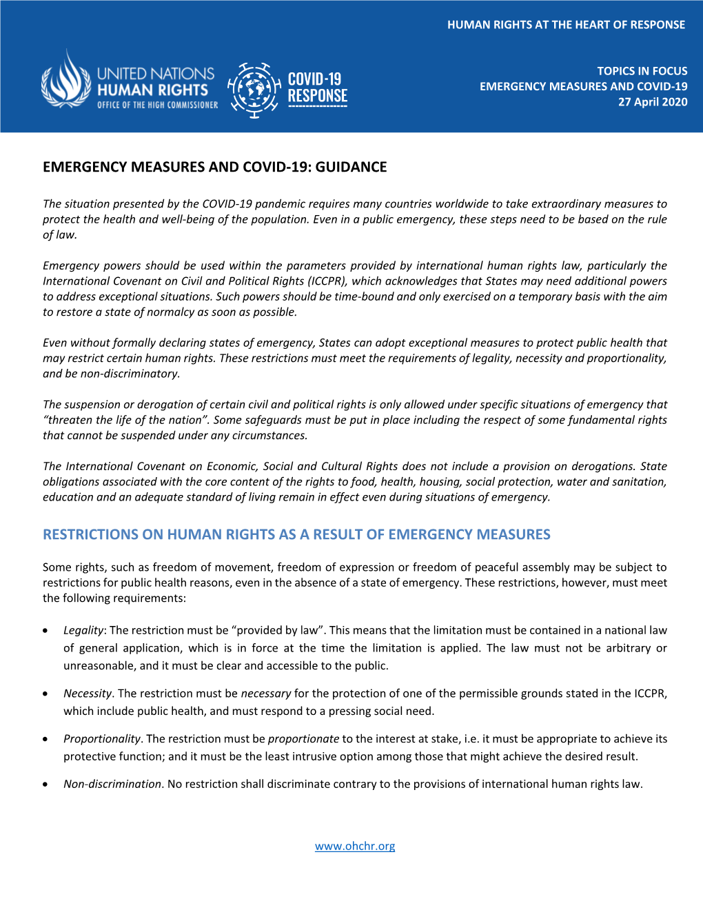 Emergency Measures and Covid-19: Guidance