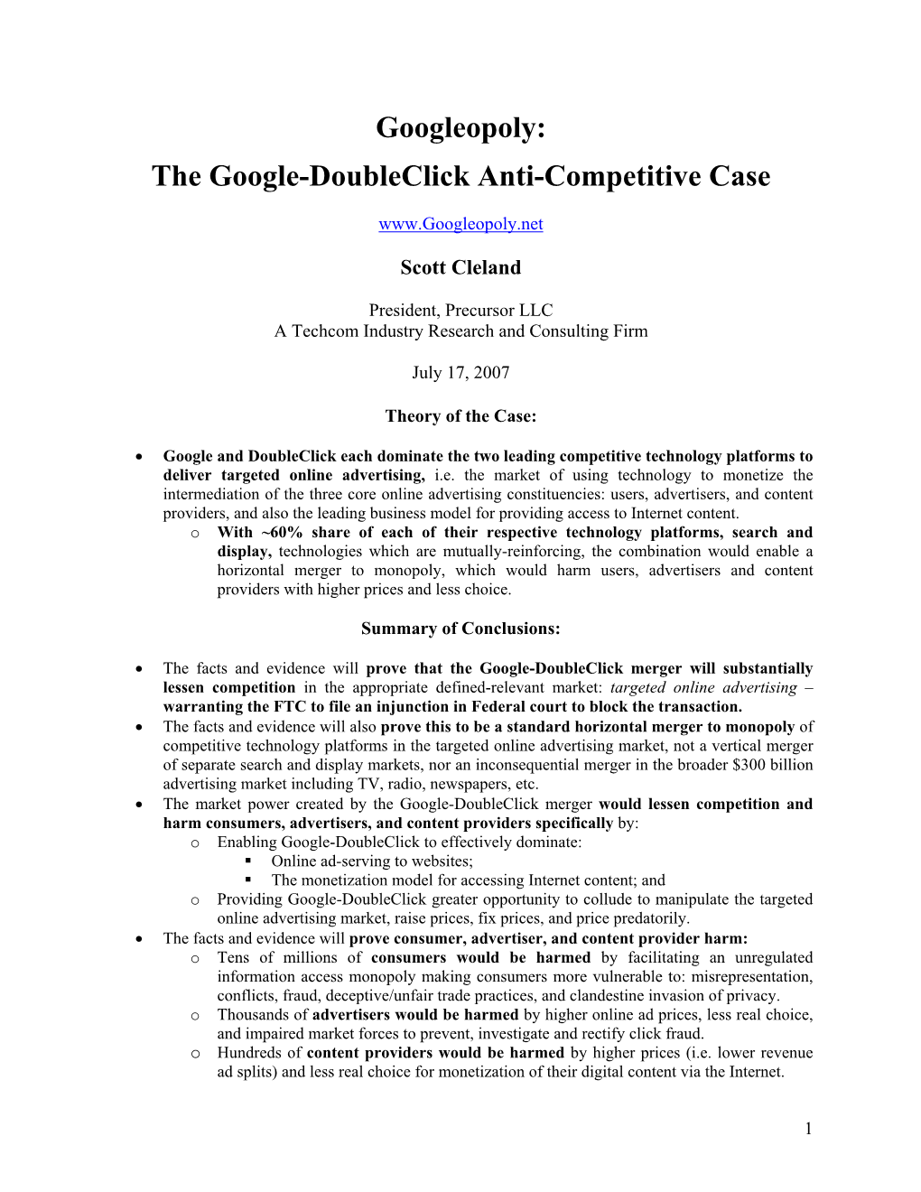 The Google-Doubleclick Anti-Competitive Case