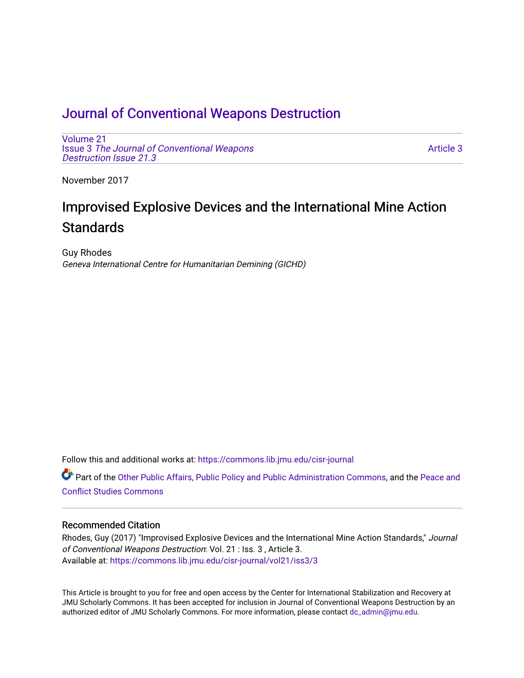 Improvised Explosive Devices and the International Mine Action Standards