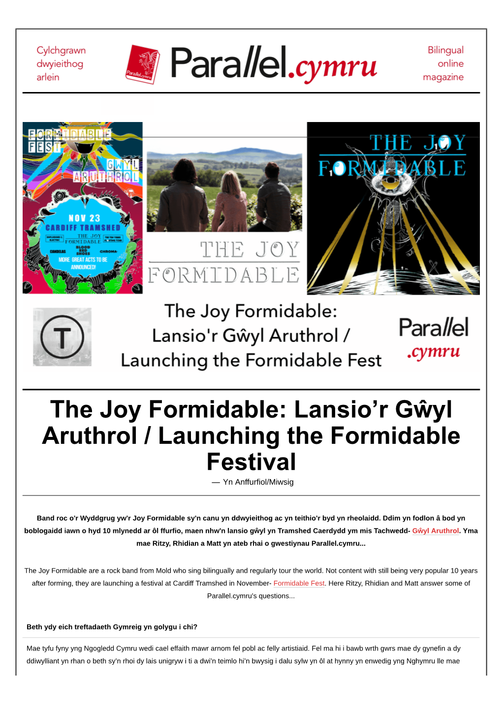 The Joy Formidable: Lansio’R Gŵyl Aruthrol / Launching the Formidable Festival — Yn Anffurfiol/Miwsig