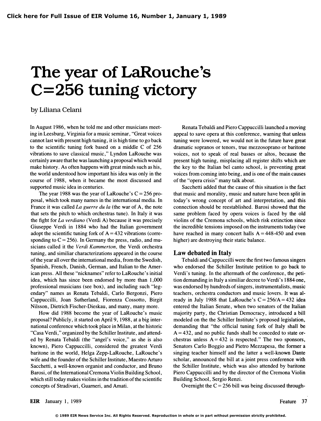 The Year of Larouche's C=256 Tuning Victory