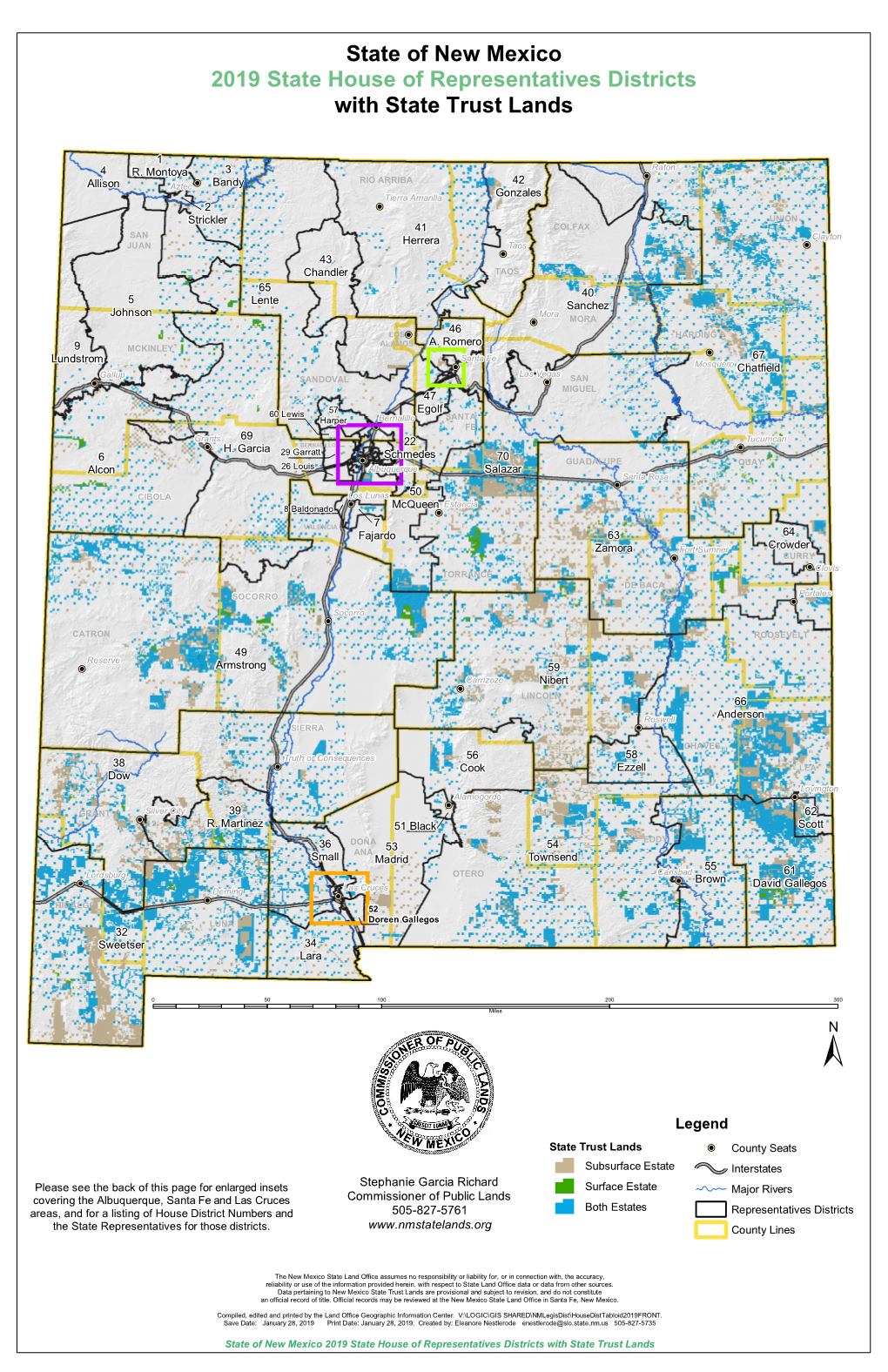 State of New Mexico with State Trust Lands 2019 State House of Representatives Districts