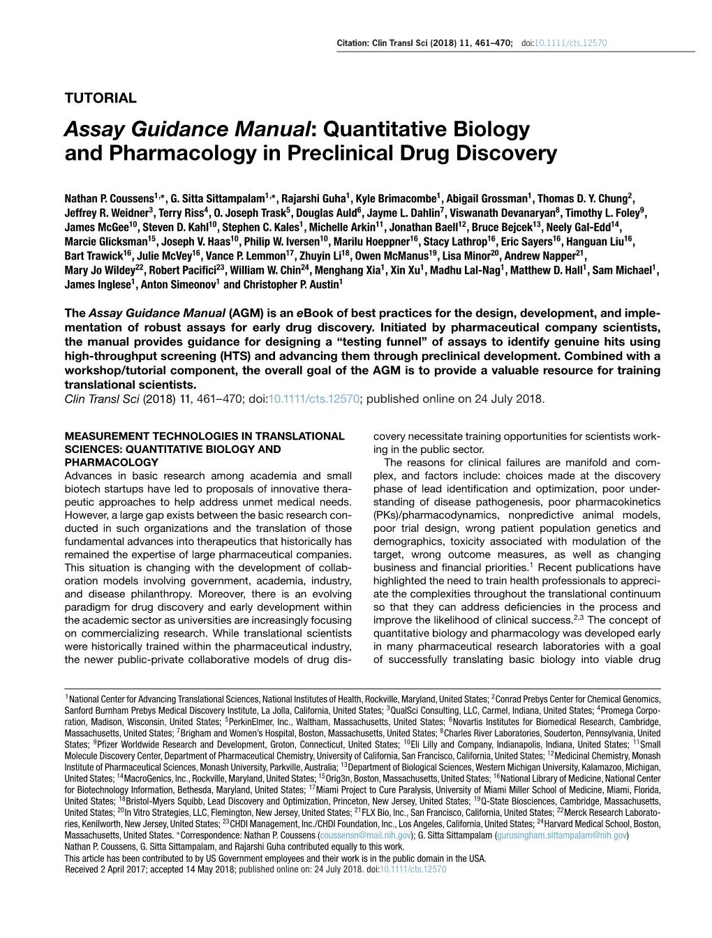 Assay Guidance Manual: Quantitative Biology and Pharmacology in Preclinical Drug Discovery