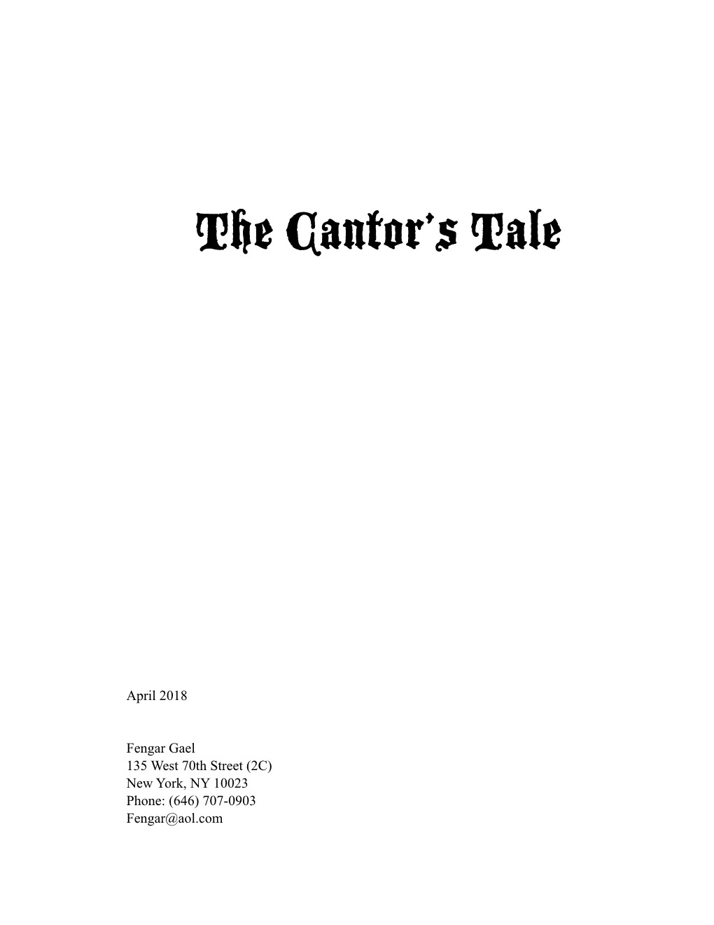 THE CANTOR's TALE Script 2018 April