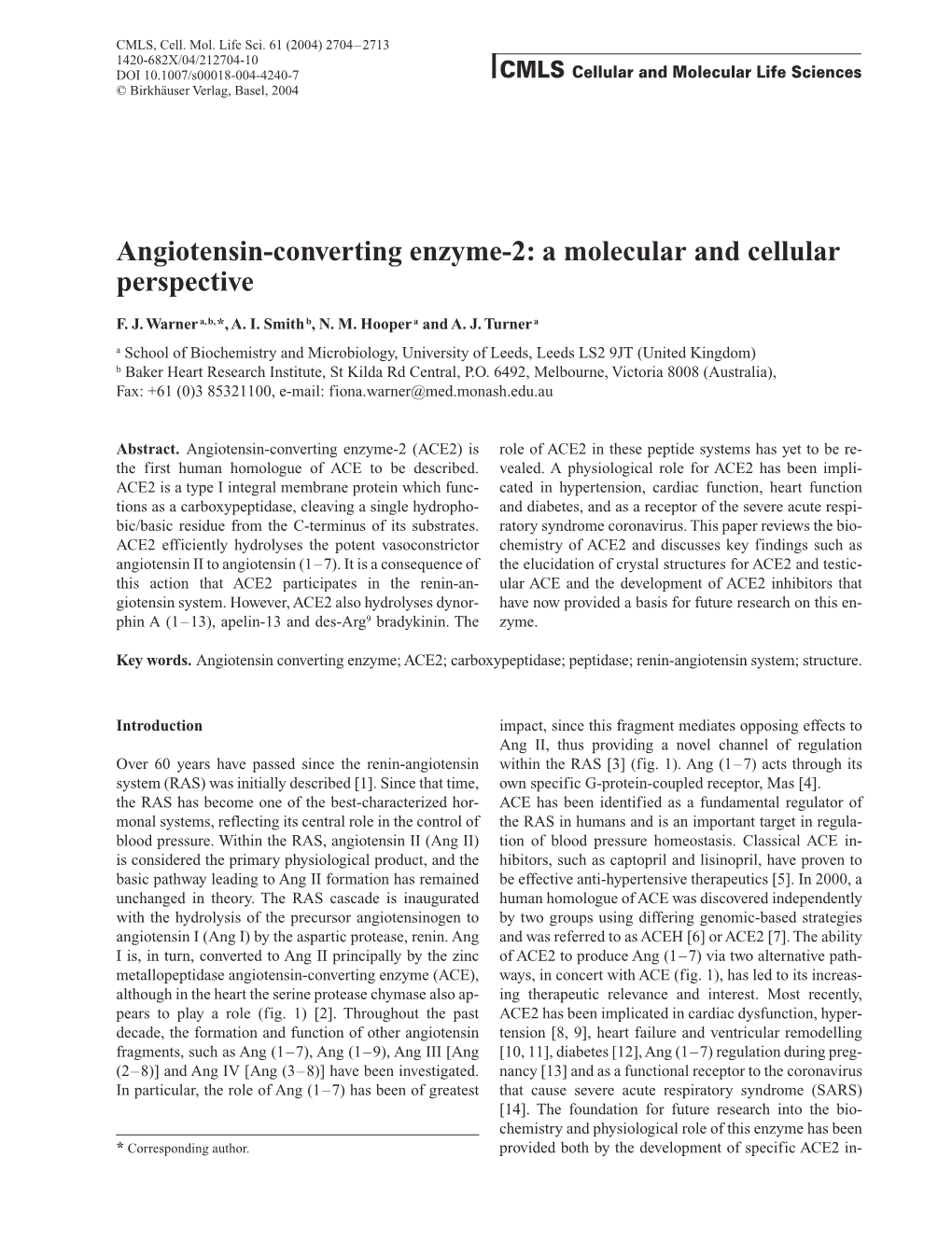 Angiotensin-Converting Enzyme-2: a Molecular and Cellular Perspective