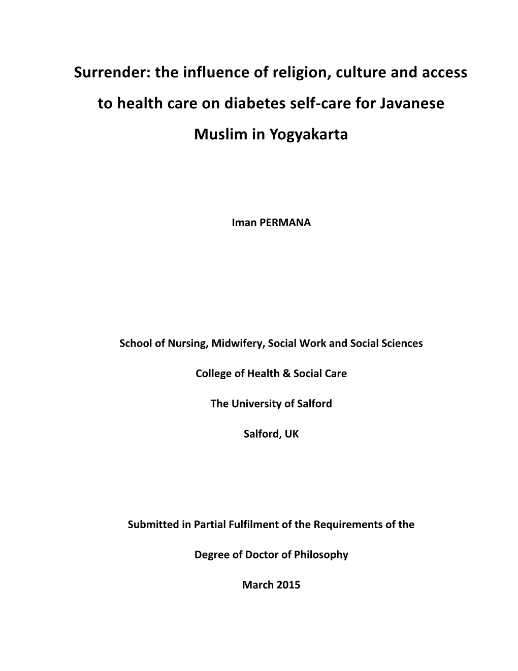 Surrender: the Influence of Religion, Culture and Access to Health Care on Diabetes Self-Care for Javanese