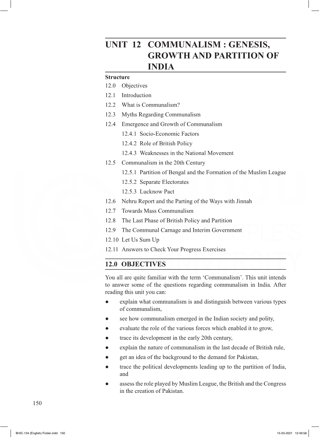 Unit 12 Communalism : Genesis, Growth and Partition of India