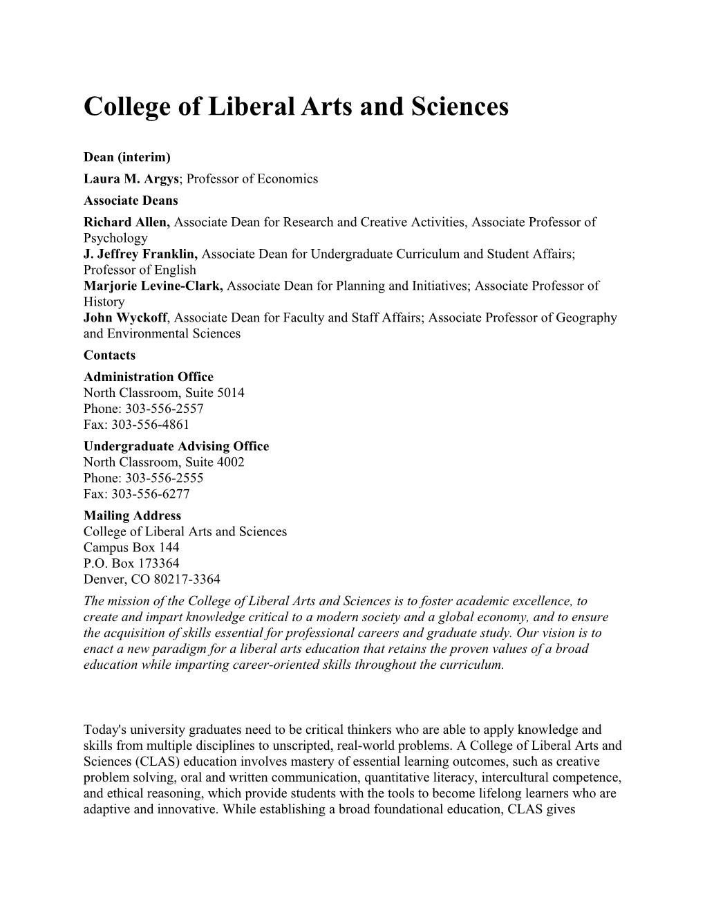 College of Liberal Arts and Sciences s1