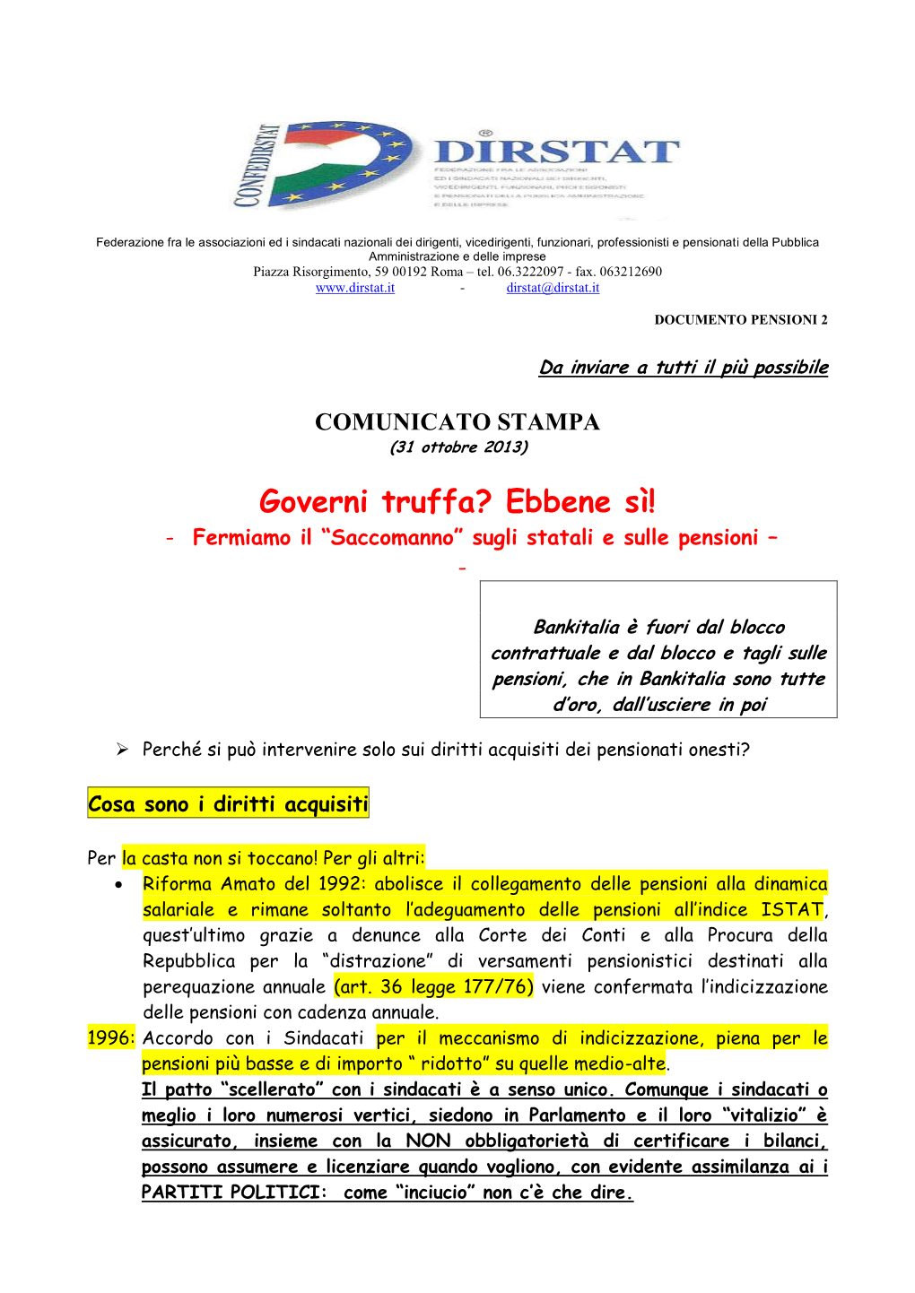 Governi Truffa? Ebbene Sì! - Fermiamo Il “Saccomanno” Sugli Statali E Sulle Pensioni –