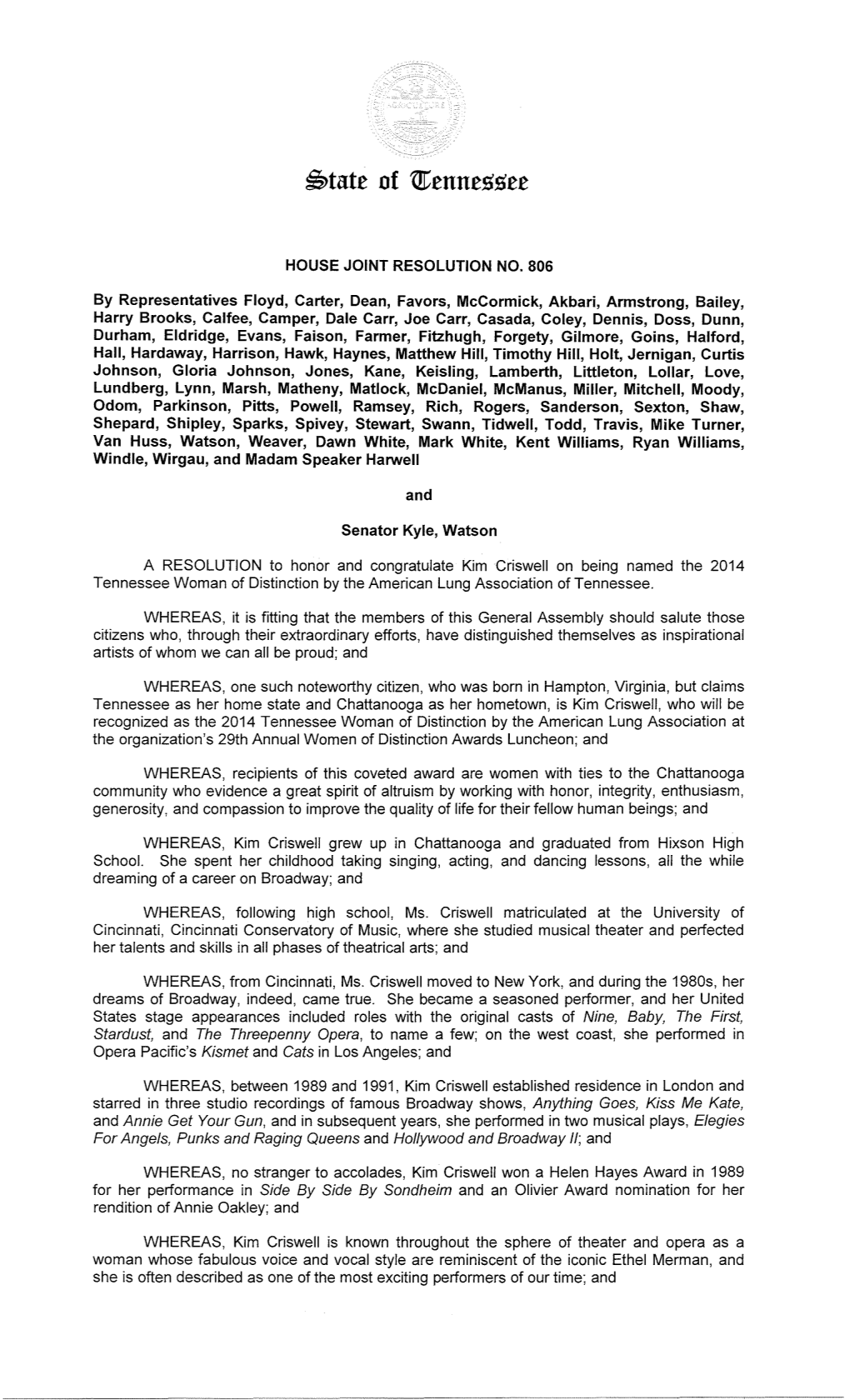 HOUSE JOINT RESOLUTION NO. 806 by Representatives Floyd, Carter