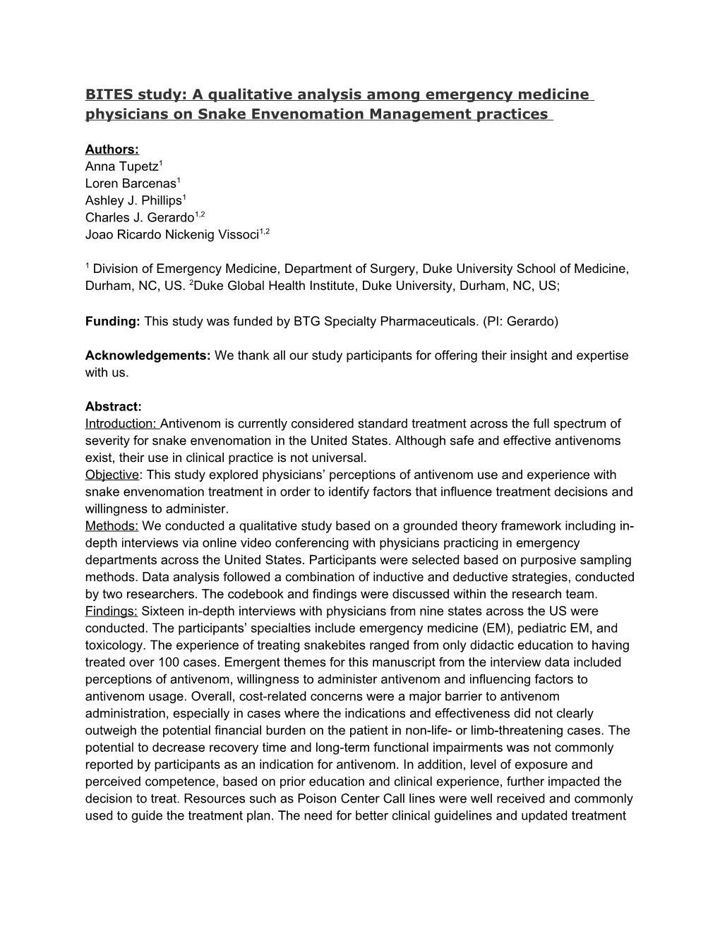 A Qualitative Analysis Among Emergency Medicine Physicians on Snake Envenomation Management Practices