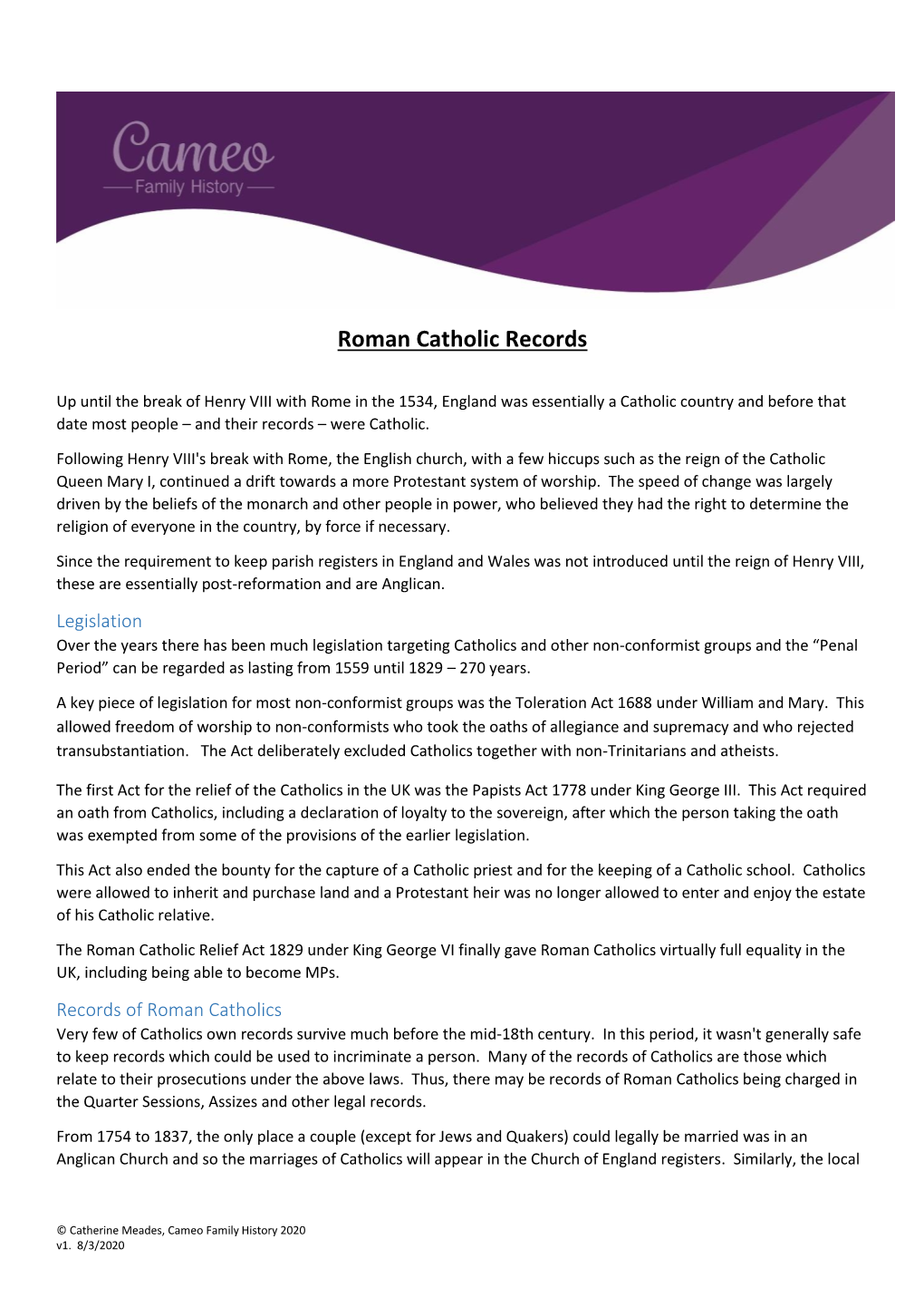 Roman Catholic Records