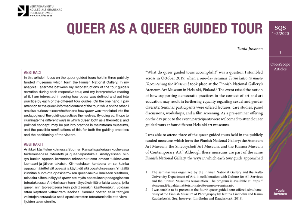 Queer As a Queer Guided Tour 1–2/2020