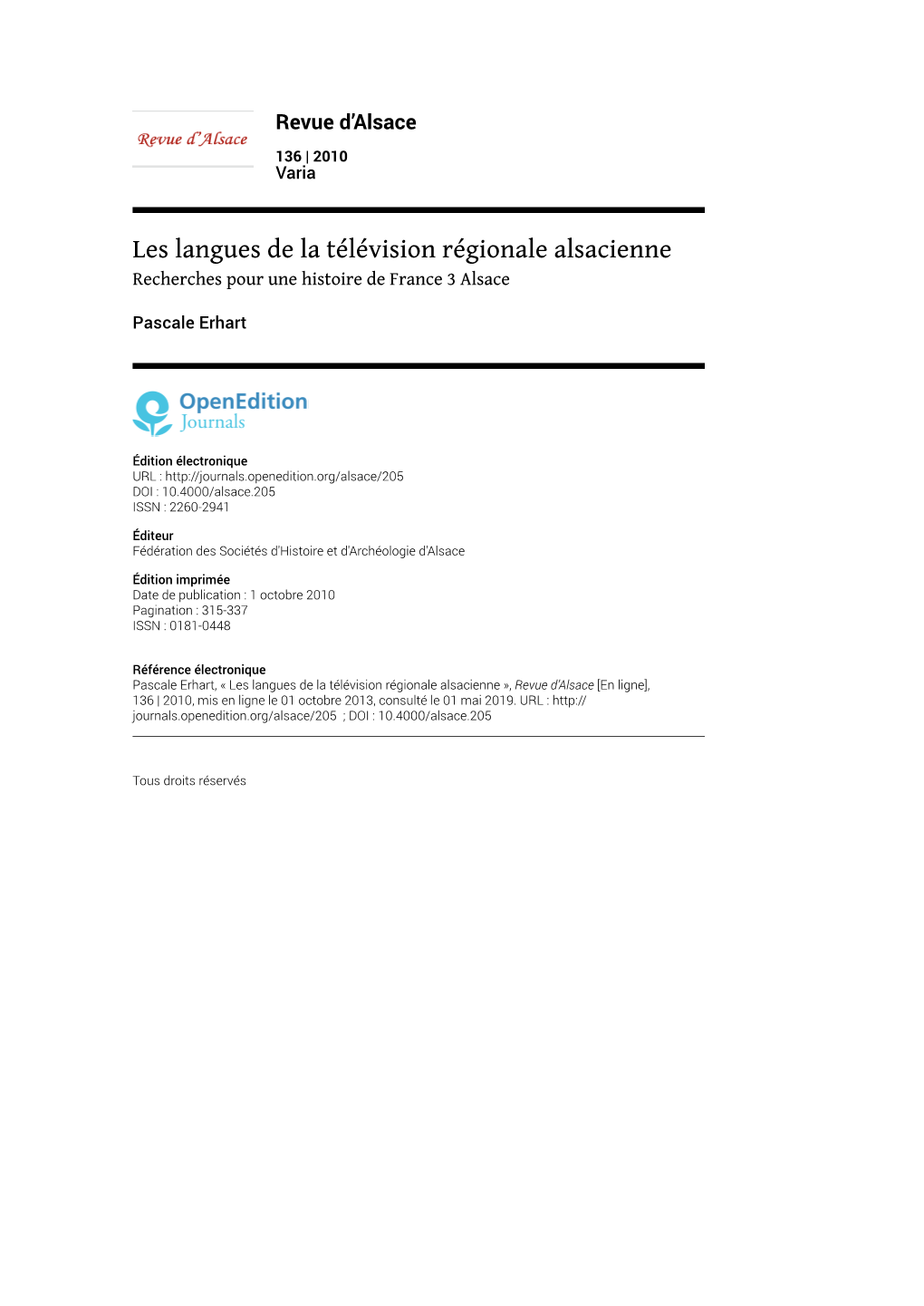 Les Langues De La Télévision Régionale Alsacienne Recherches Pour Une Histoire De France 3 Alsace