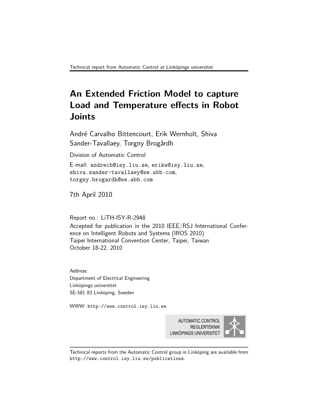 An Extended Friction Model to Capture Load and Temperature Effects in Robot Joints