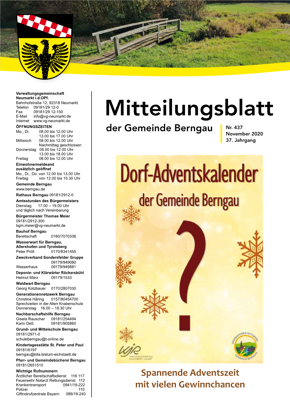 Mitteilungsblatt Internet ÖFFNUNGSZEITEN Der Gemeinde Berngau Nr