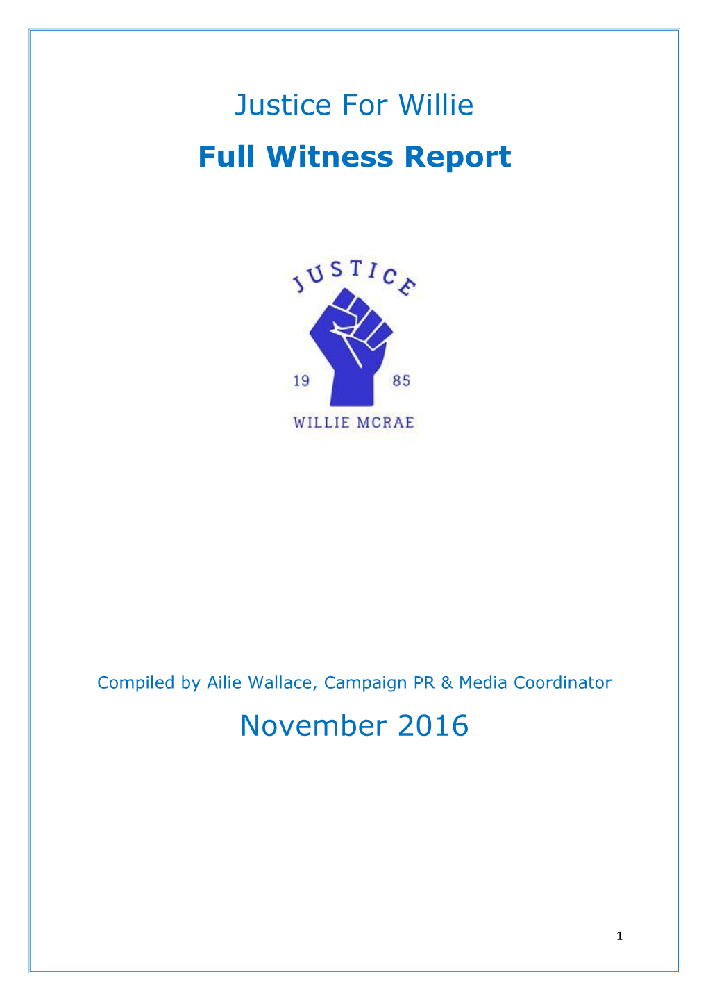 Justice for Willie Full Witness Report November 2016