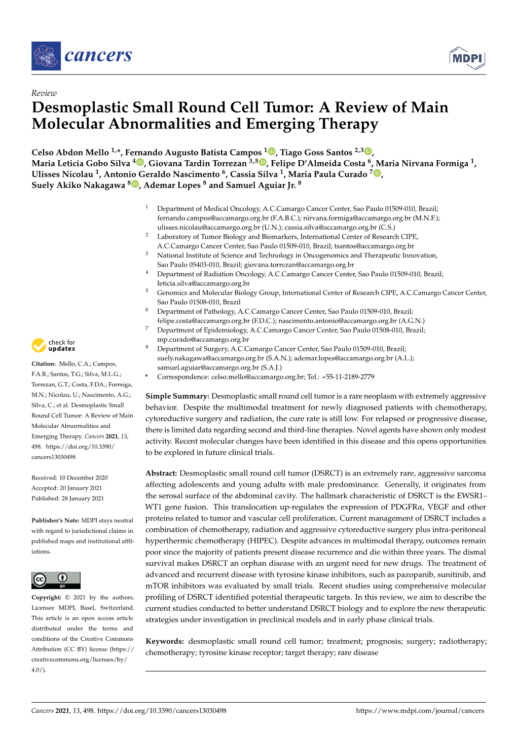 Desmoplastic Small Round Cell Tumor: a Review of Main Molecular Abnormalities and Emerging Therapy