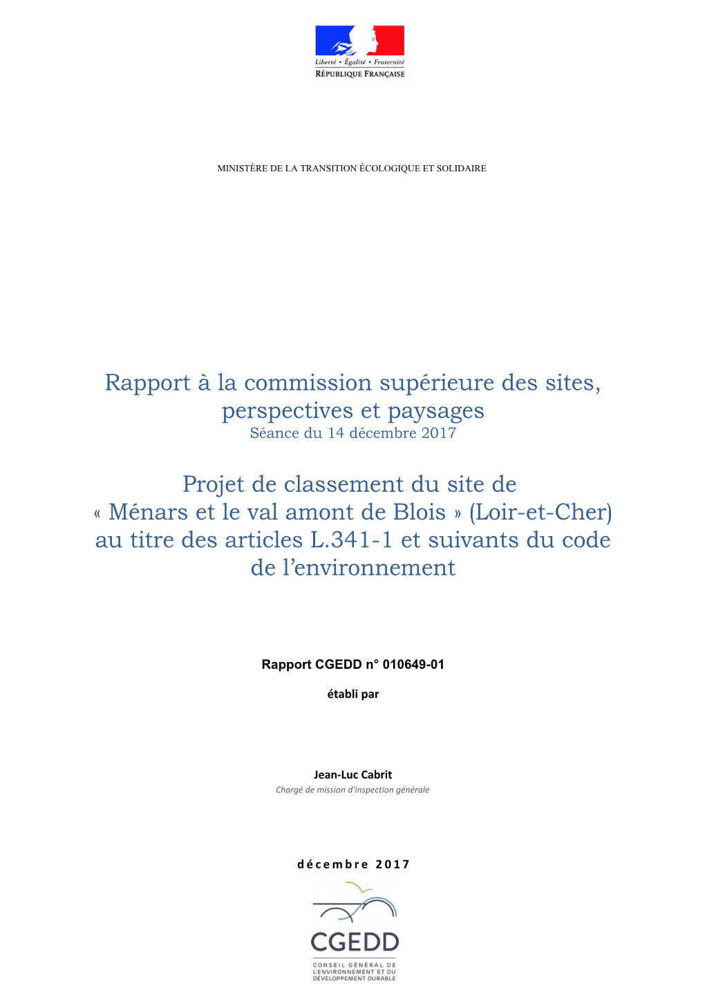 Rapport À La Commission Supérieure Des Sites, Perspectives Et Paysages Projet De Classement Du Site De « Ménars Et Le Val Am