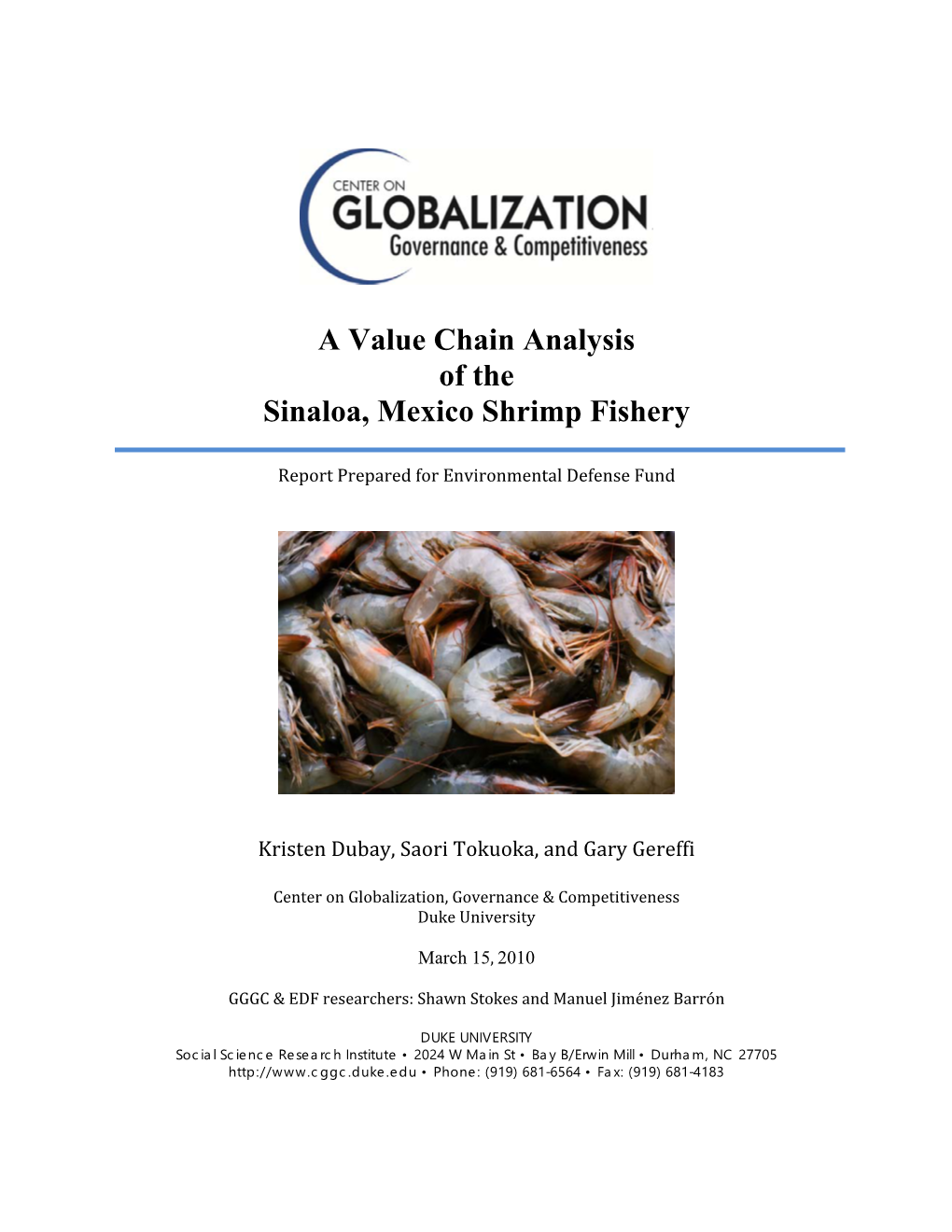 A Value Chain Analysis of the Sinaloa, Mexico Shrimp Fishery