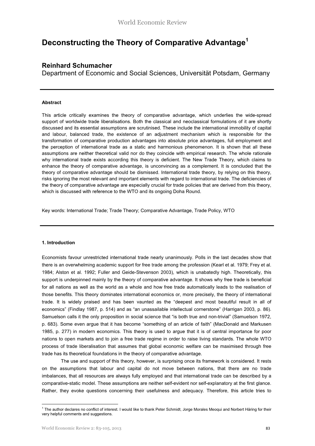 Deconstructing the Theory of Comparative Advantage1