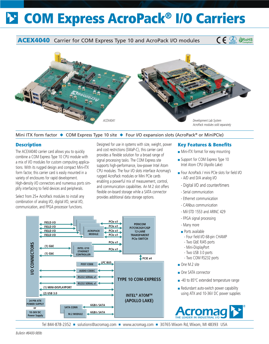 ACEX4040 Carrier for COM Express Type 10 and Acropack Modules