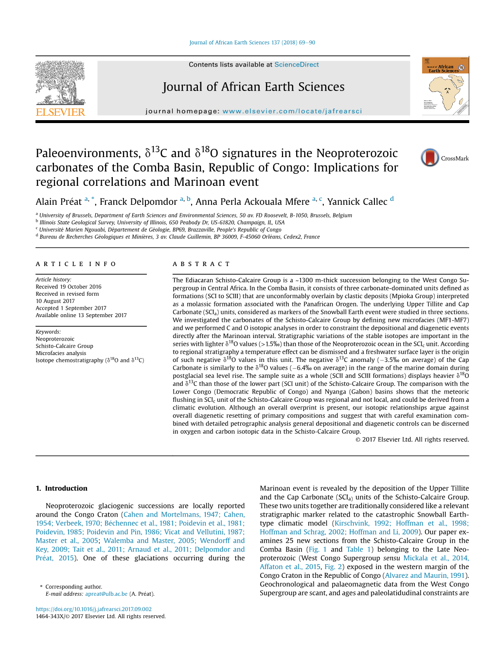 18O Signatures in the Neoproterozoic Carbonates of the Comba Basin, Republic of Congo: Implications for Regional Correlations and Marinoan Event