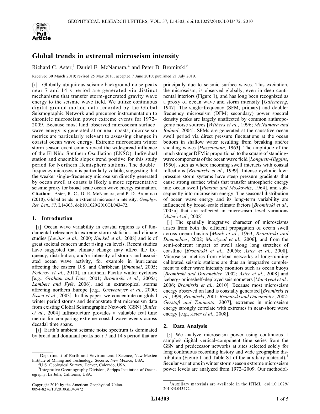 Global Trends in Extremal Microseism Intensity Richard C