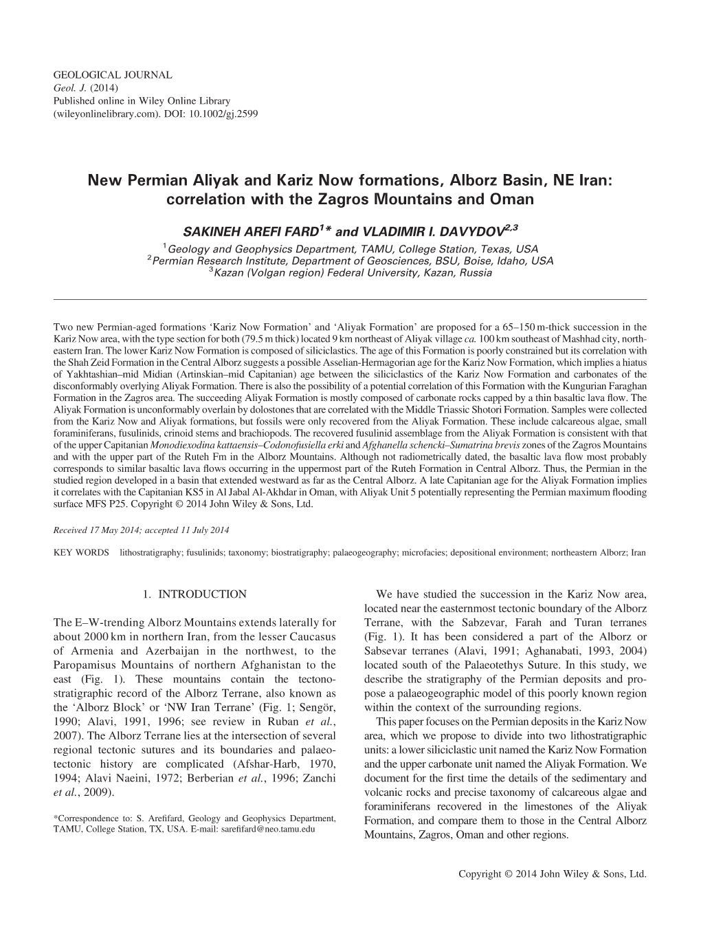 New Permian Aliyak and Kariz Now Formations, Alborz Basin, NE Iran: Correlation with the Zagros Mountains and Oman