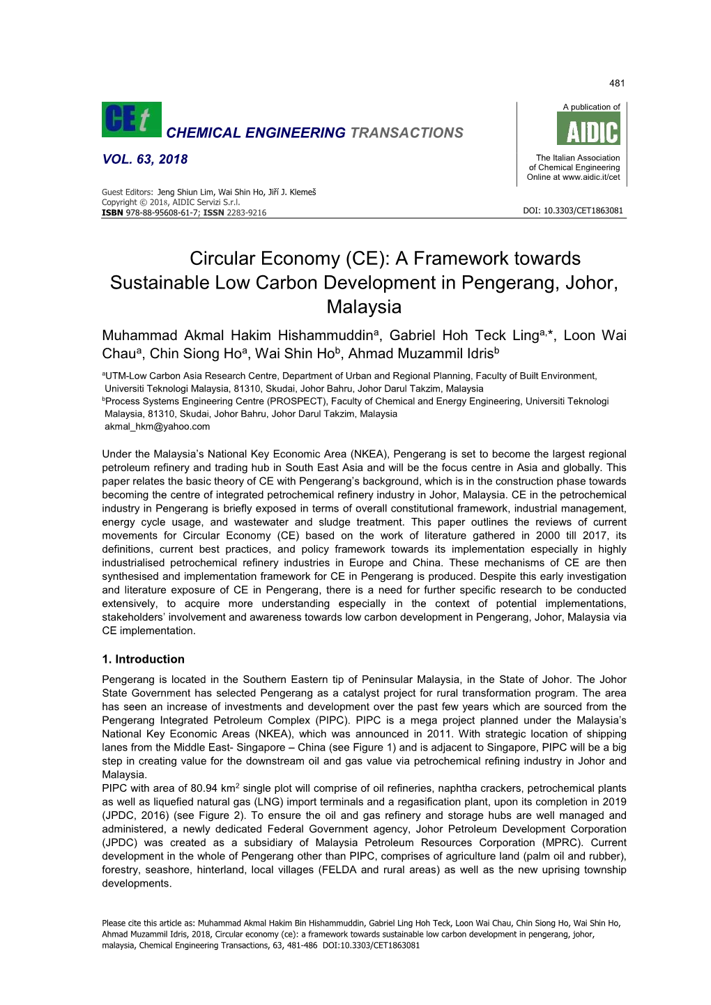 Circular Economy (CE): a Framework Towards