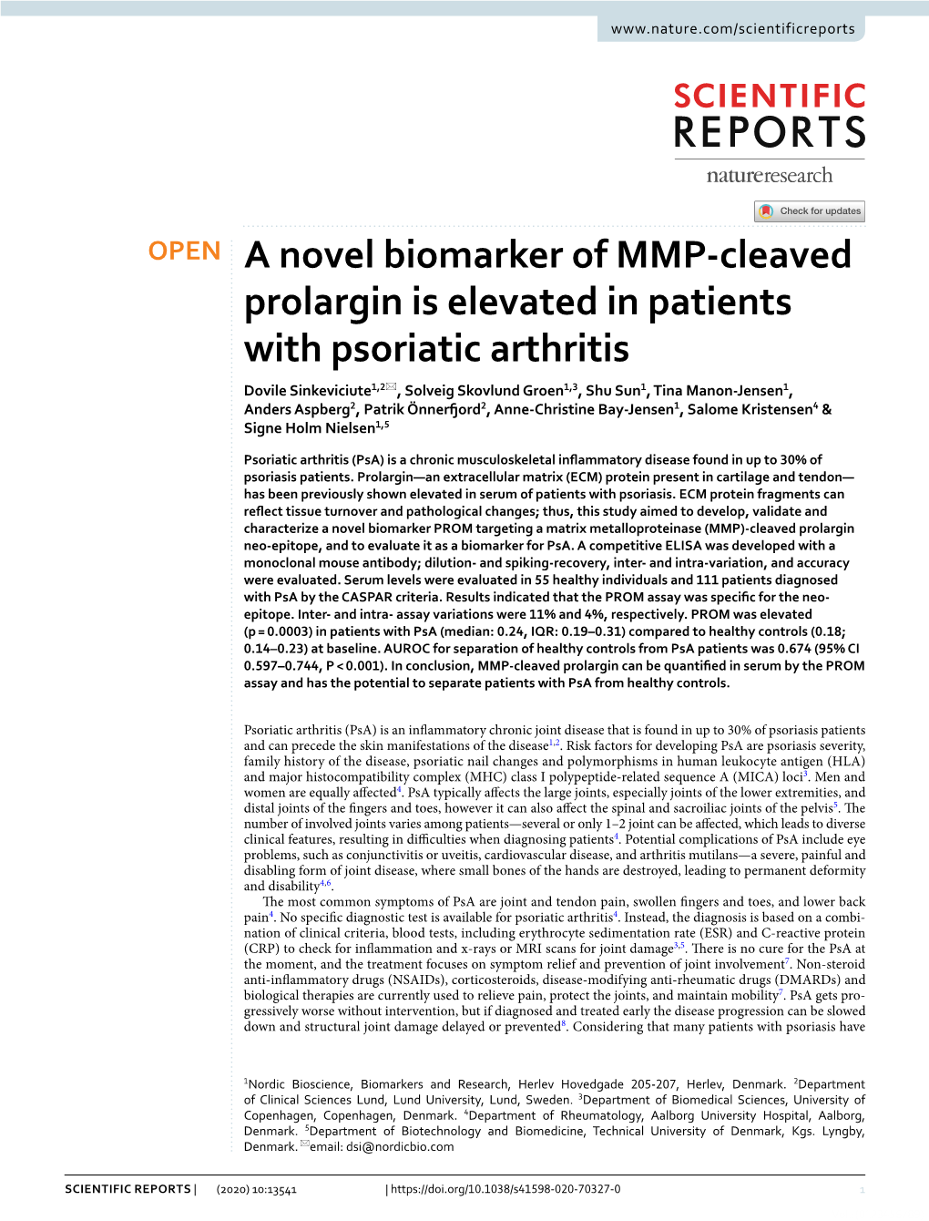 A Novel Biomarker of MMP-Cleaved Prolargin Is Elevated in Patients With