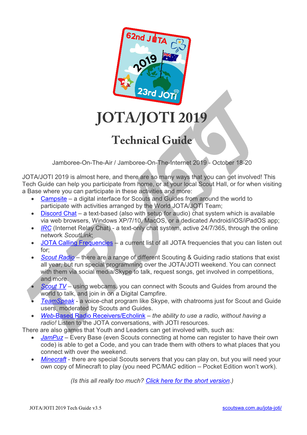 JOTA/JOTI 2019 Technical Guide