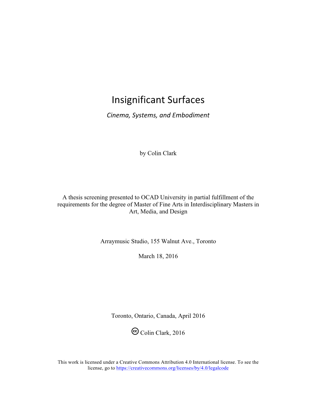 Insignificant Surfaces Cinema, Systems, and Embodiment