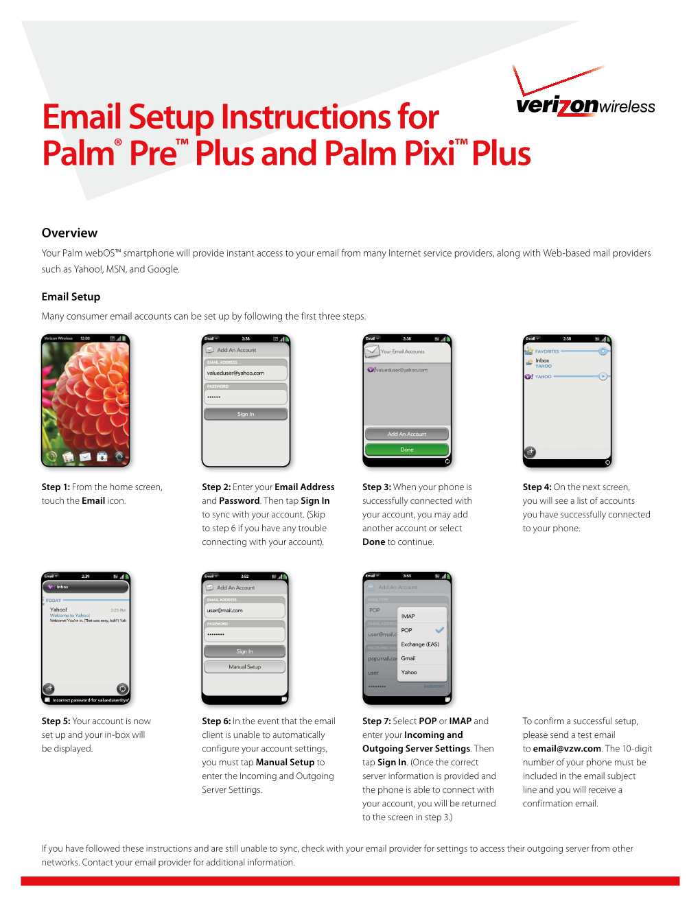 Email Setup Instructions for Palm® Pre™ Plus and Palm Pixi™ Plus