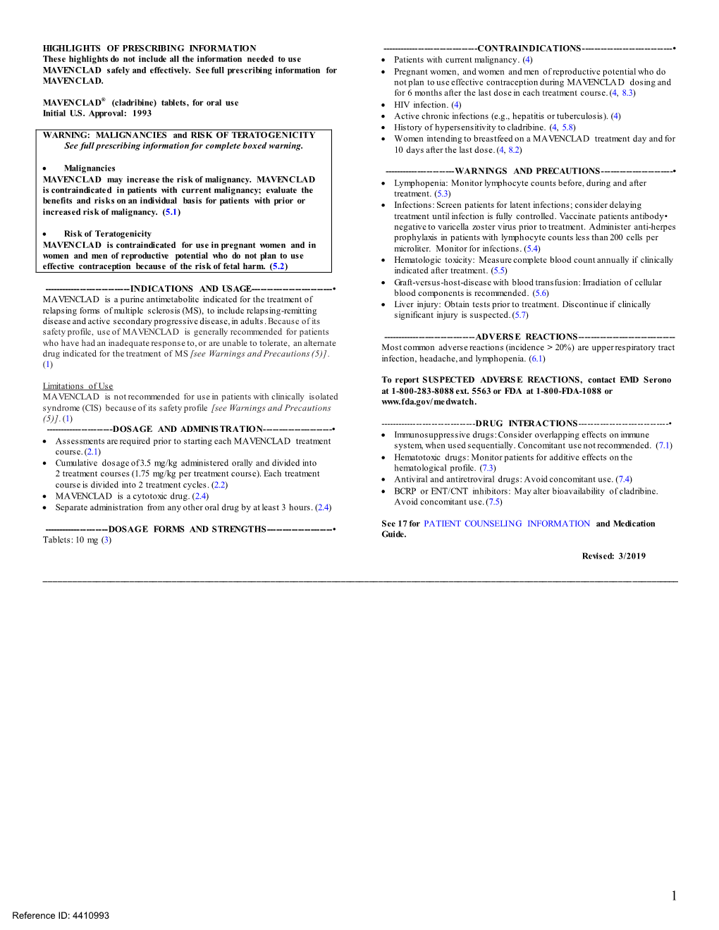 MAVENCLAD (Cladribine) Tablets, for Oral Use  HIV Infection