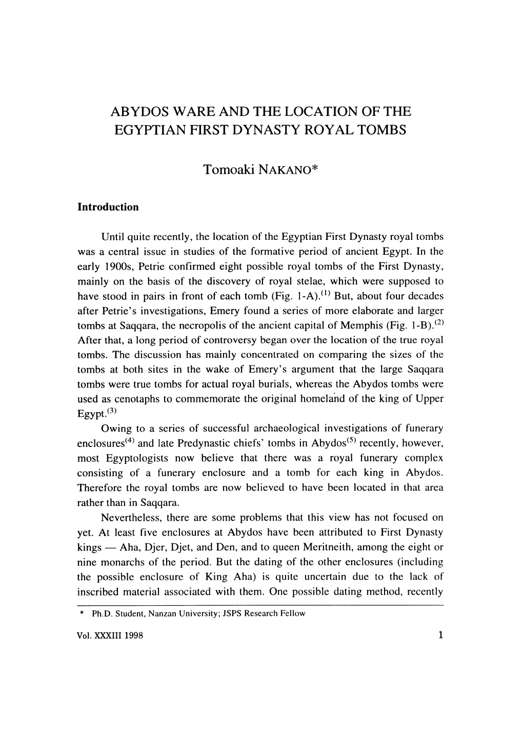 Abydos Ware and the Location of the Egyptian First Dynasty Royal Tombs