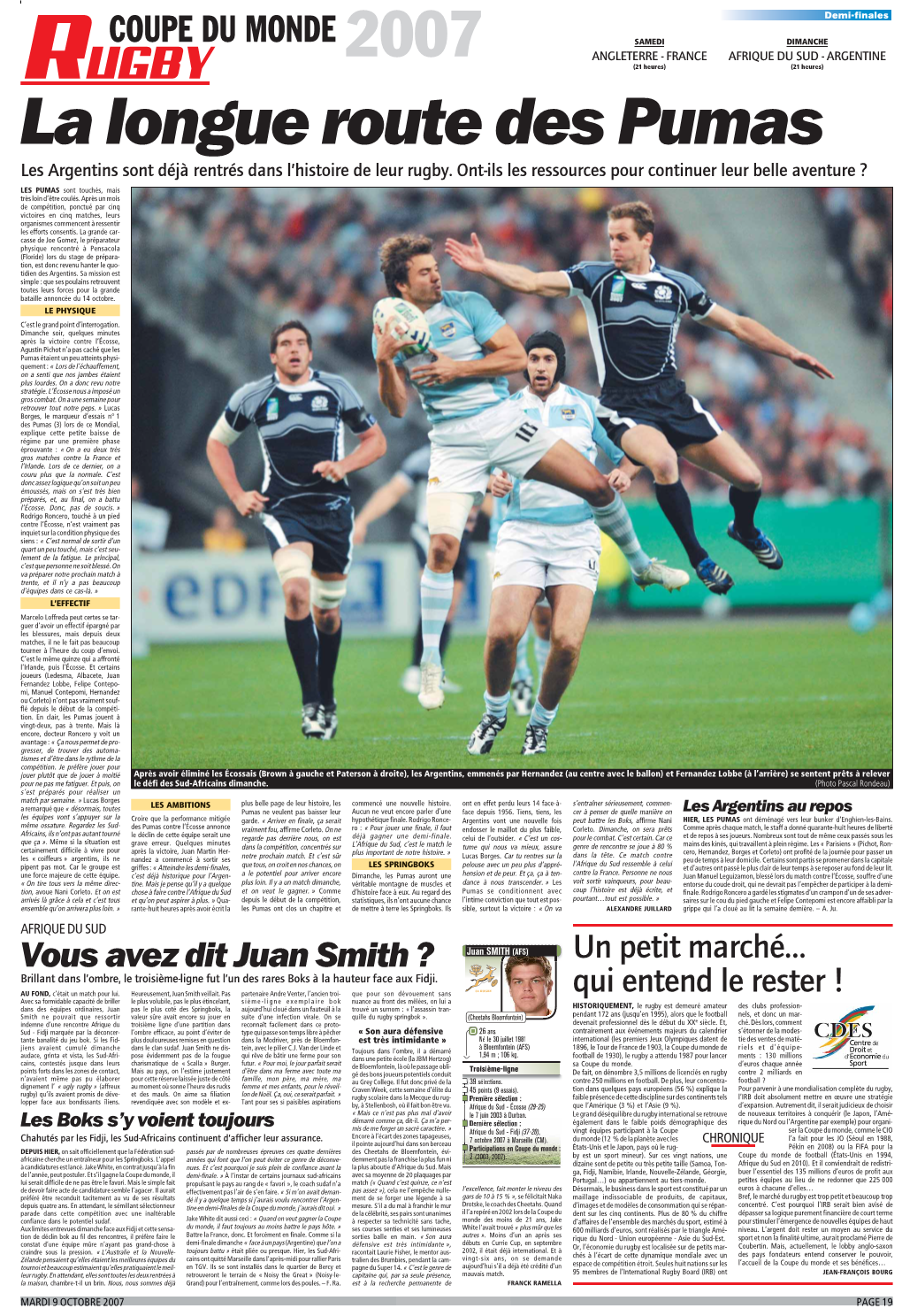 RUGBY (21 Heures) (21 Heures) La Longue Route Des Pumas Les Argentins Sont Déjà Rentrés Dans L’Histoire De Leur Rugby