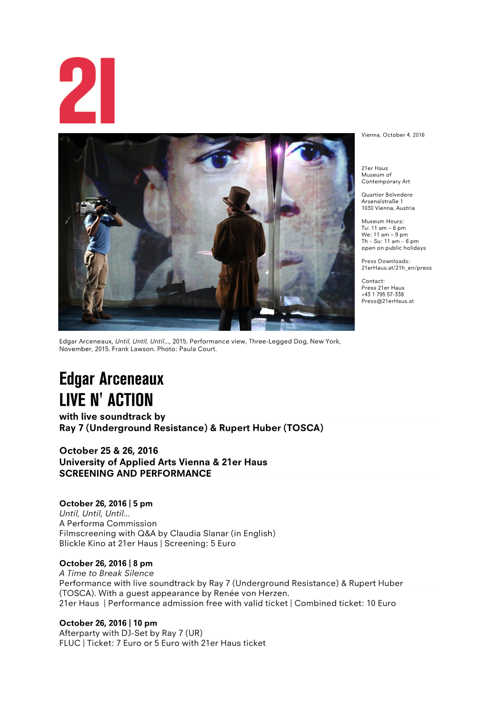 Edgar Arceneaux LIVE N' ACTION with Live Soundtrack by Ray 7 (Underground Resistance) & Rupert Huber (TOSCA)